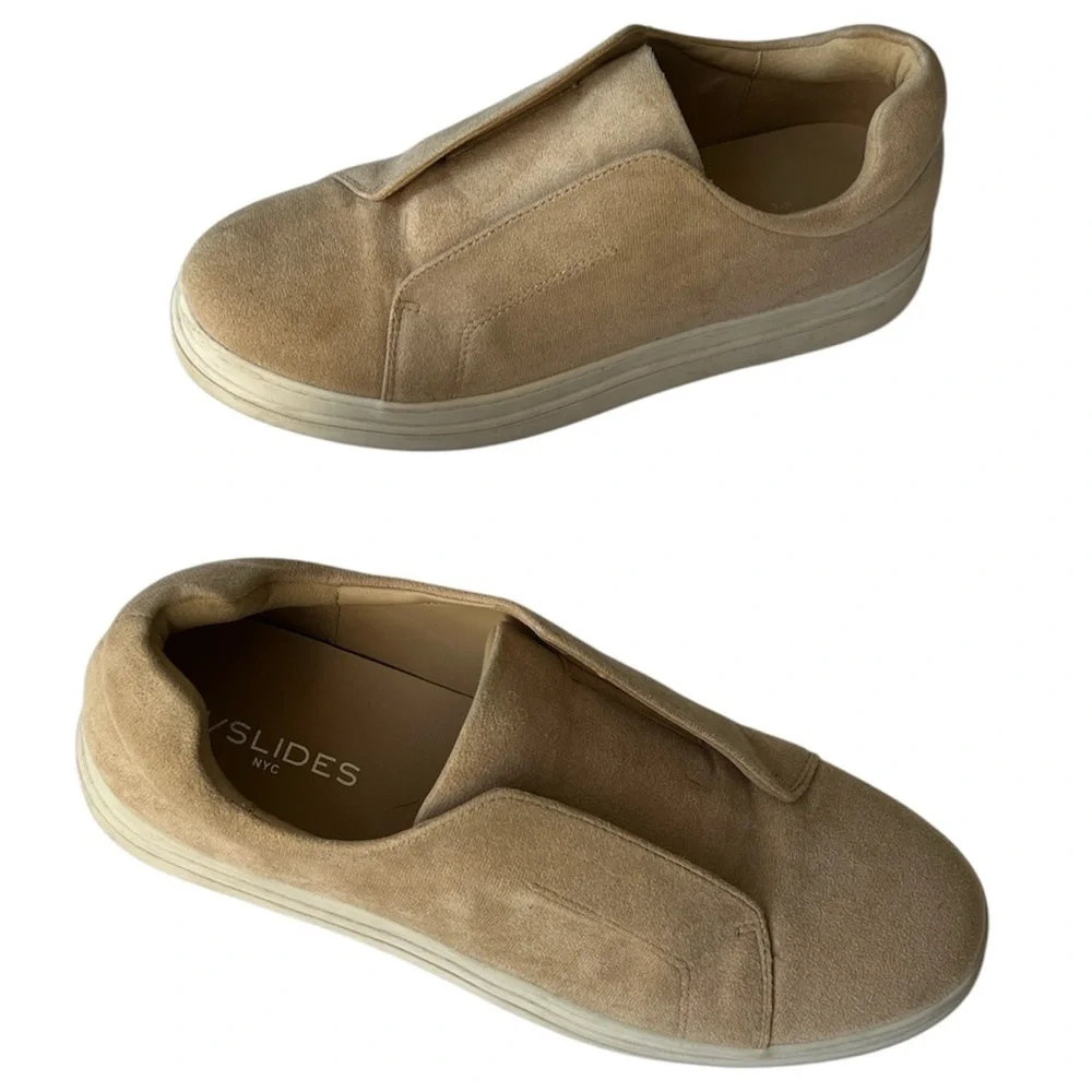 J Slides Alara Taupe Vegan Tan Beige Suede Slip-On Platform Sneaker 9 1/2M